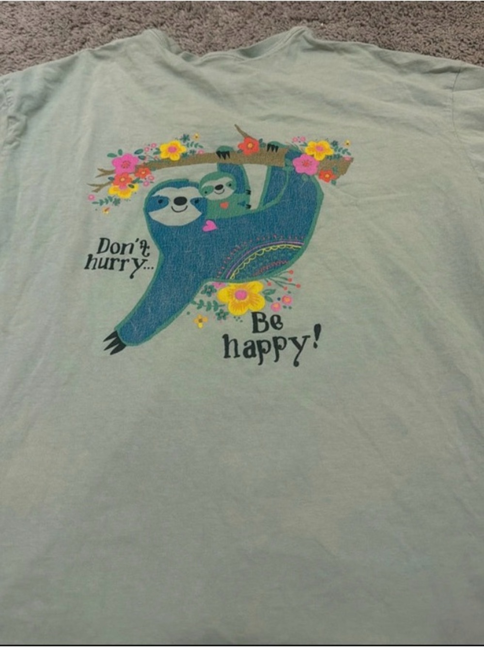 NATURAL LIFE Light Green Sloth Graphic Tee with Colorful Floral Accents